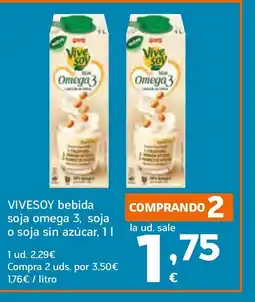 HiperDino VIVESOY bebida soja omega 3, soja o soja sin azúcar oferta