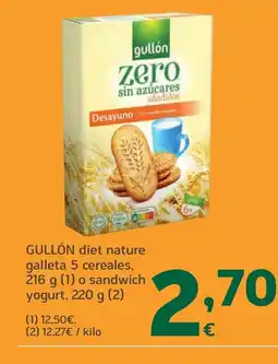 HiperDino GULLÓN diet nature galleta 5 cereales,o sandwich yogurt oferta