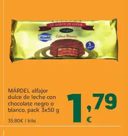 HiperDino MÁRDEL alfajor dulce de leche con chocolate negro o blanco oferta