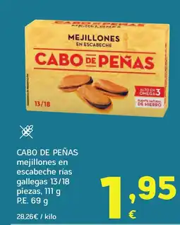 HiperDino CABO DE PEÑAS mejillones en escabeche rías gallegas 13/18 piezas oferta