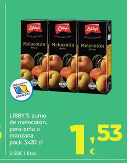 HiperDino LIBBY'S zumo de melocotón, pera-piña o manzana oferta