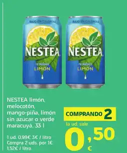 HiperDino NESTEA limón, melocotón, mango-piña, limón sin azúcar o verde maracuyá oferta