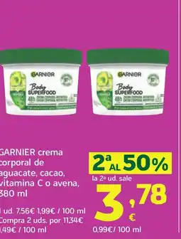 HiperDino GARNIER crema corporal de aguacate, cacao, vitamina C o avena oferta