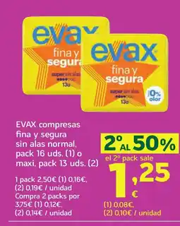 HiperDino EVAX compresas fina y segura sin alas normal oferta