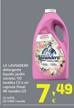 HiperDino LA LAVANDERA detergente líquido jardín secreto, 110 lavados o en capsula floral, 46 lavados oferta