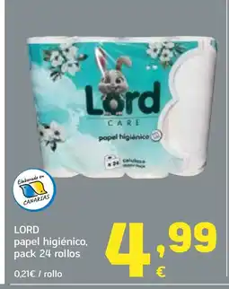 HiperDino LORD papel higiénico, pack 24 rollos oferta