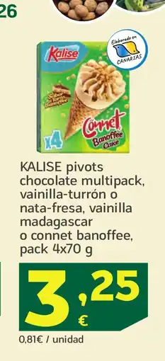 HiperDino KALISE pivots chocolate multipack, vainilla-turrón o nata-fresa, vainilla madagascar o connet banoffee oferta