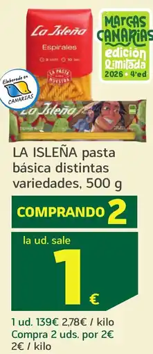 HiperDino LA ISLEÑA pasta básica distintas variedades oferta