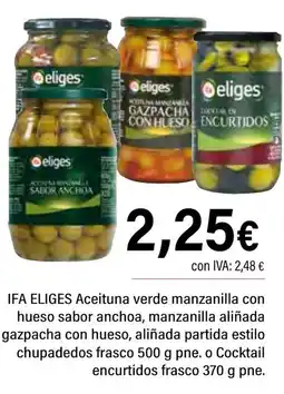 Cash Ifa IFA ELIGES Aceituna verde manzanilla con hueso sabor anchoa oferta