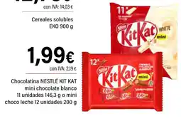 Cash Ifa NESTLÉ Chocolatina kit kat mini chocolate blanco 11 unidades o mini choco leche 12 unidades oferta