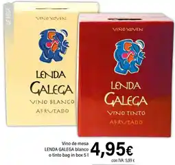 Cash Ifa LENDA GALEGA Vino de mesa blanco o tinto bag in box oferta