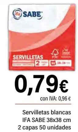 Cash Ifa IFA SABE Servilletas blanca 2 capas 50 unidades oferta
