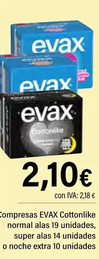 Cash Ifa EVAX Compresas Cottonlike normal alas super alas o noche extra oferta