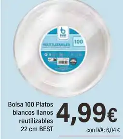 Cash Ifa BEST Bolsa 100 Platos blancos llanos reutilizables oferta