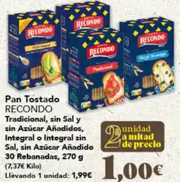 Gadis RECONDO Pan Tostado Tradicional, sin Sal y sin Azúcar Añadidos, Integral o Integral sin Sal, sin Azúcar Añadido 30 Rebanadas oferta