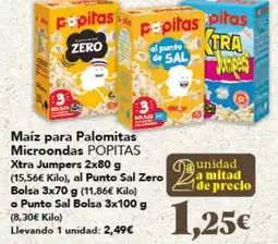 Gadis POPITAS Maíz para Palomitas Microondas Xtra Jumpers al Punto Sal Zero Bolsa o Punto Sal Bolsa oferta