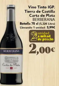 Gadis BERBERANA Vino Tinto IGP. Tierra de Castilla Carta de Plata oferta