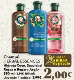 Gadis HERBAL ESSENCES Champú Hidrata Coco, Suavidad Rosas o Repara Argán oferta
