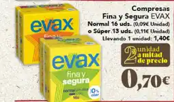 Gadis Compresas Fina y Segura evax Normal 16 uds o Súper 13 uds oferta