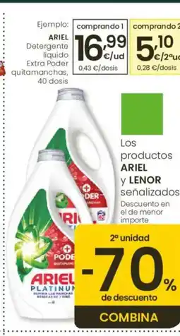 Eroski ARIEL Detergente liquido Extra Poder quitamanchas, 40 dosis oferta