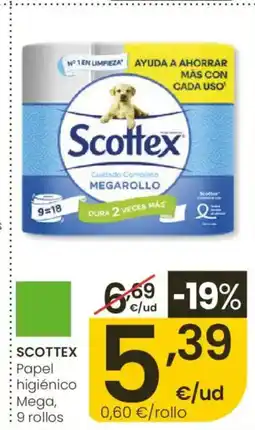 Eroski SCOTTEX Papel higiénico Mega, 9 rollos oferta