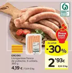 Caprabo Eroski - longanissa fresca de pollastre oferta