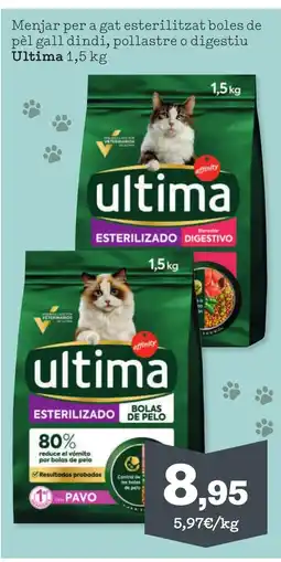Sorli ULTIMA Menjar per a gat esterilitzat boles de pèl gall dindi, pollastre o digestiu oferta