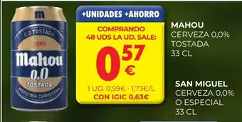 CashDiplo MAHOU Cerveza 0,0% tostada oferta