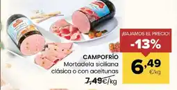 Autoservicios Familia CAMPOFRÍO Mortadela siciliana clásica o con aceitunas oferta