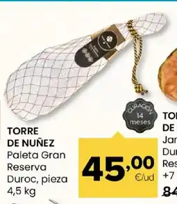 Autoservicios Familia TORRE DE NUÑEZ Paleta Gran Reserva Duroc, pieza oferta
