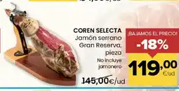 Autoservicios Familia COREN SELECTA Jamón serrano Gran Reserva, pieza oferta