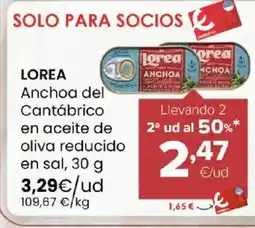 Autoservicios Familia LOREA Anchoa del Cantábrico en aceite de oliva reducido en sal oferta