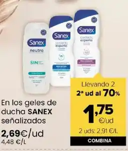 Autoservicios Familia SANEX En los geles de ducha señalizados oferta