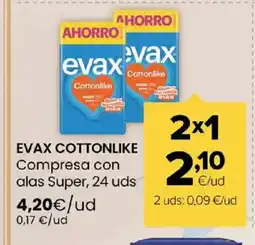 Autoservicios Familia EVAX COTTONLIKE Compresa con alas Super, 24 uds oferta