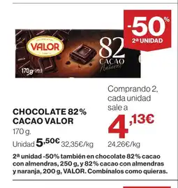 Supercor VALOR Chocolate 82% cacao oferta