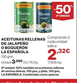 Supercor LA ESPAÑOLA Aceitunas rellenas de jalapeño o boquerón oferta