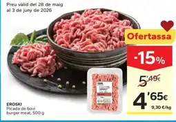 Caprabo EROSKI Picada de boví burger meat oferta