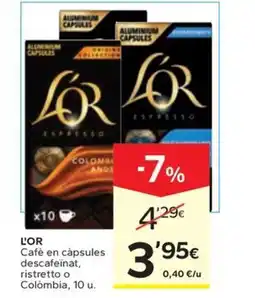 Caprabo L'OR Cafè en càpsules descafeinat, ristretto o Colòmbia, 10 u. oferta
