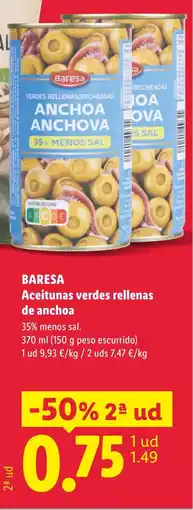 Lidl BARESA Aceitunas verdes rellenas de anchoa oferta