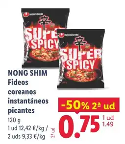 Lidl NONG SHIM Fideos coreanos instantáneos picantes oferta