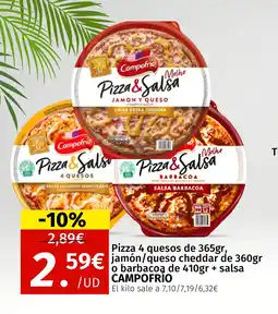 Maskom Supermercados CAMPOFRIO Pizza 4 quesos de jamón/queso cheddar o barbacoa oferta