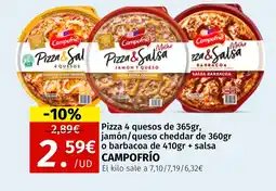 Maskom Supermercados CAMPOFRÍO Pizza 4 quesos de jamón/queso cheddar de o barbacoa oferta