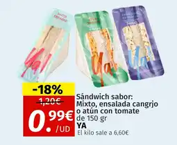 Maskom Supermercados YA Sándwich sabor: Mixto, ensalada cangrjo o atún con tomate oferta