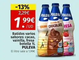 Maskom Supermercados PULEVA Batidos varios sabores: cacao, vainilla, fresa botella oferta