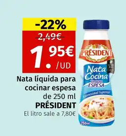 Maskom Supermercados PRÉSIDENT Nata líquida para cocinar espesa oferta