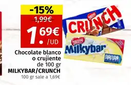 Maskom Supermercados MILKYBAR/CRUNCH Chocolate blanco o crujiente oferta