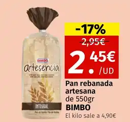 Maskom Supermercados BIMBO Pan rebanada artesana oferta