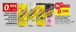 Maskom Supermercados SCHWEPPES Tónica limón, tónica normal, pink zero o zero en lata oferta