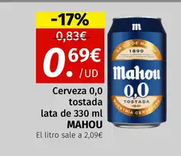 Maskom Supermercados MAHOU Cerveza 0,0 tostada oferta