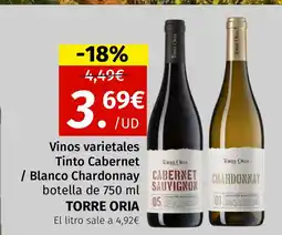 Maskom Supermercados TORRE ORIA Vinos varietales Tinto Cabernet / Blanco Chardonnay oferta